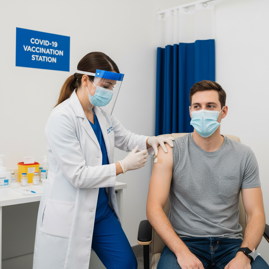 Pharmacist administering a Covid-19 vaccine
